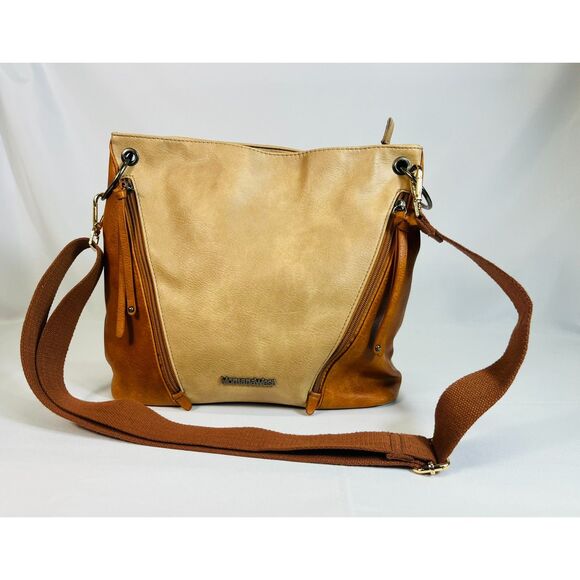 Montana West Handbags - Montana West Conceal Two Tone Brown Vegan Leather Shoulder Crossbody Bag